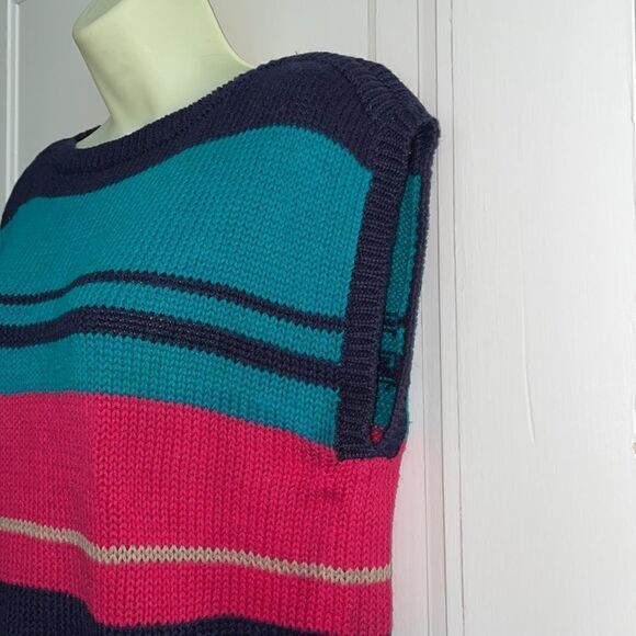 Vtg 80s Russ Petites ramie/cotton multi colored thick knit sleeveless sweater - Picture 4 of 8